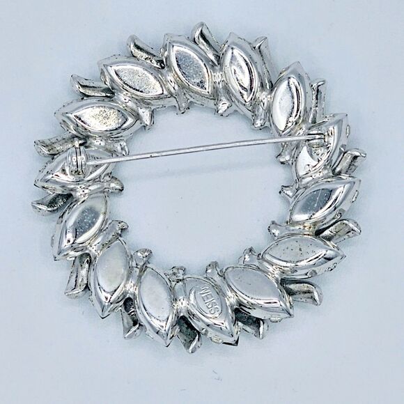 Weiss Crystal Brooch Vtg Open Circle Celestial Wreath Large Estate Jewelry Pin - Picture 7 of 10